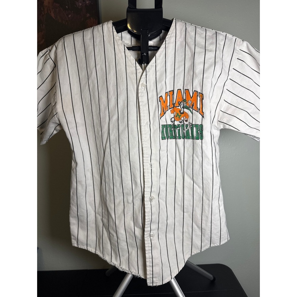 Miami Hurricanes Vintage Pinstripe Button-Up Baseball Jersey Size Small